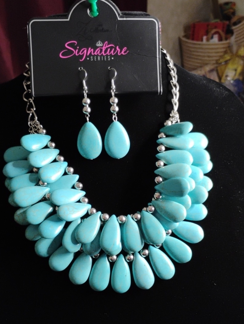 New Paparazzi Accessories ZI Turquoise Teardrop Sl Necklace & Earring Set